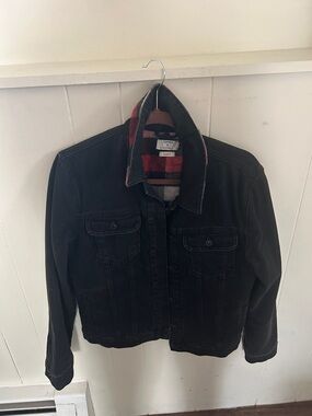 Topman Black Military Field Jacket with Red Plaid Lining